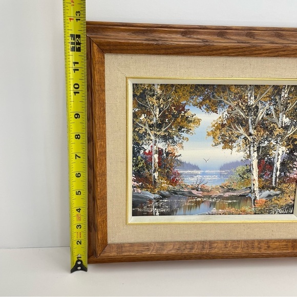 VINTAGE Oil on Canvas Painting Autumn Lake Scene Signed by Artist - Picture 12 of 12